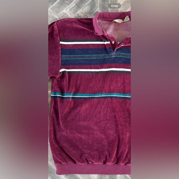 Vintage 80’s Christopher Hayes Velour Striped Maroon Polo Shirt | XL - Picture 7 of 7